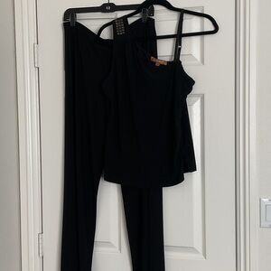 Ellen Tracy Black Off-Shoulder Top with Wide-Leg Pants
